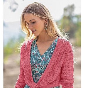 Sahalie Pointelle Knit Tie Waist Shrug Sweater